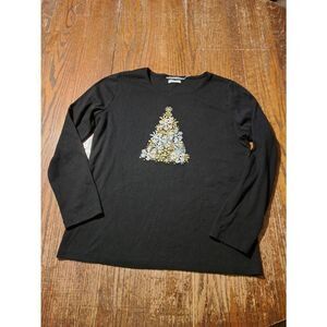 Betty Black Black Embellished Long Sleeve Pullover Christmas Holiday Tree Shirt